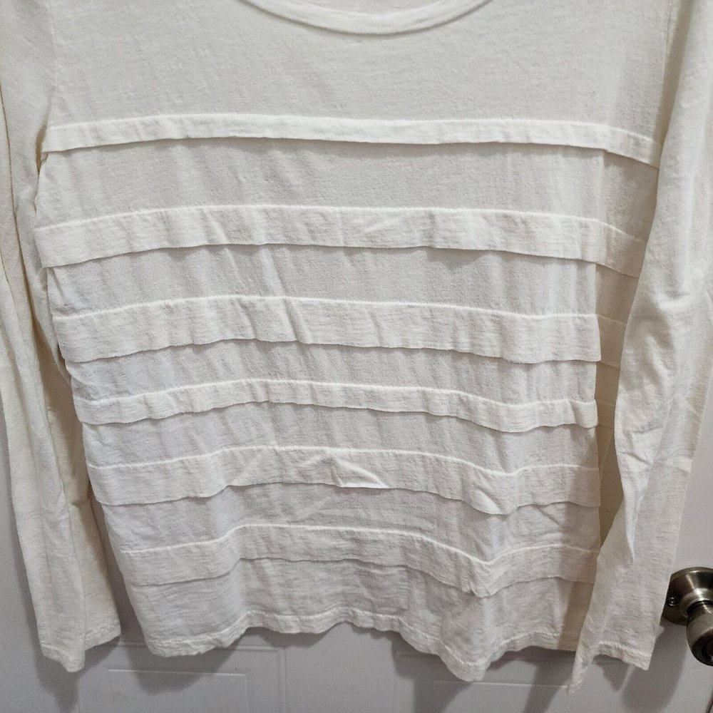 Ann Taylor LOFT Women's Long Sleeve Knit Tee Shirt Top Fabric Stripes White Sz L - Picture 3 of 7